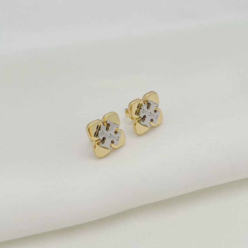 Tory Burch Multicolor Flower Inlaid Letter Earrings